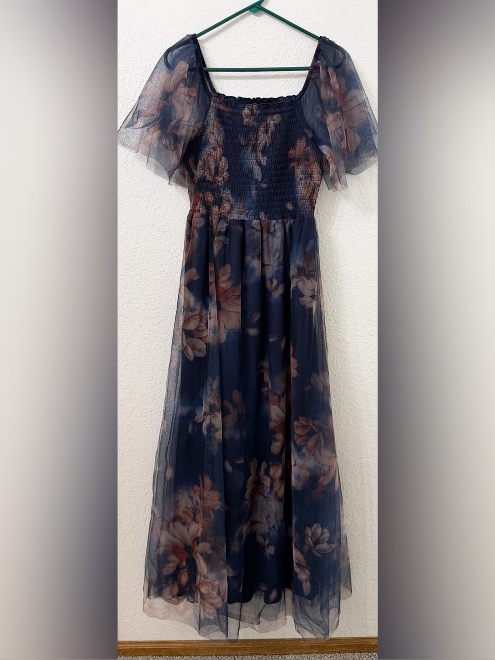 Baltic Born Navy Floral Maxi Dress with Sheer Puff Sleeves - Picture 2 of 12